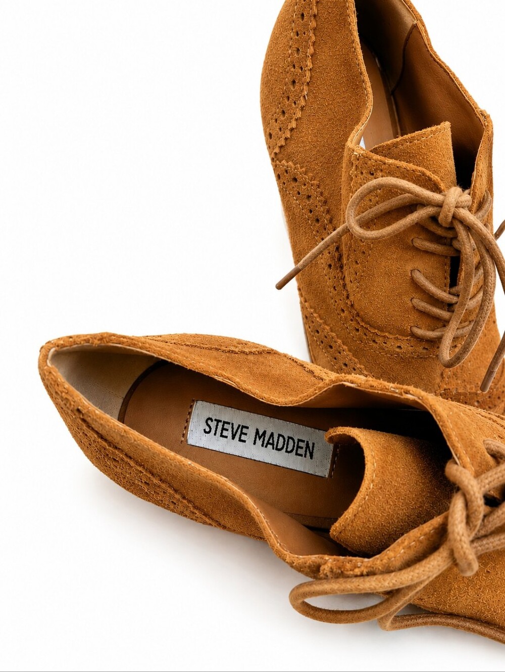 Steve Madden Suede Leather Oxford Heels Brown Brogue Lace Up Shoes Size 7 - Picture 5 of 8